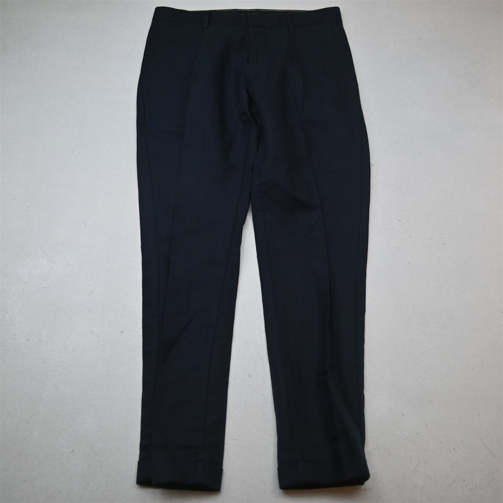 Sisley 30x30 Dark Blue Ramie Cotton Pleated Cuffed Tapered Dress Mens Pants